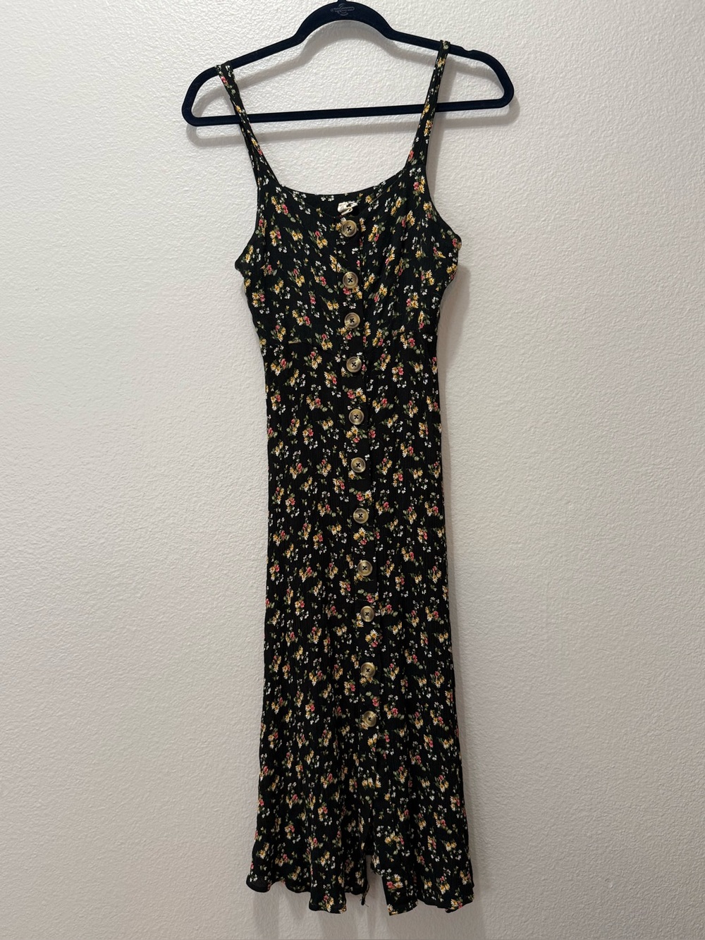 Cottagecore Black Floral
Button Front Midi Dress Size XS